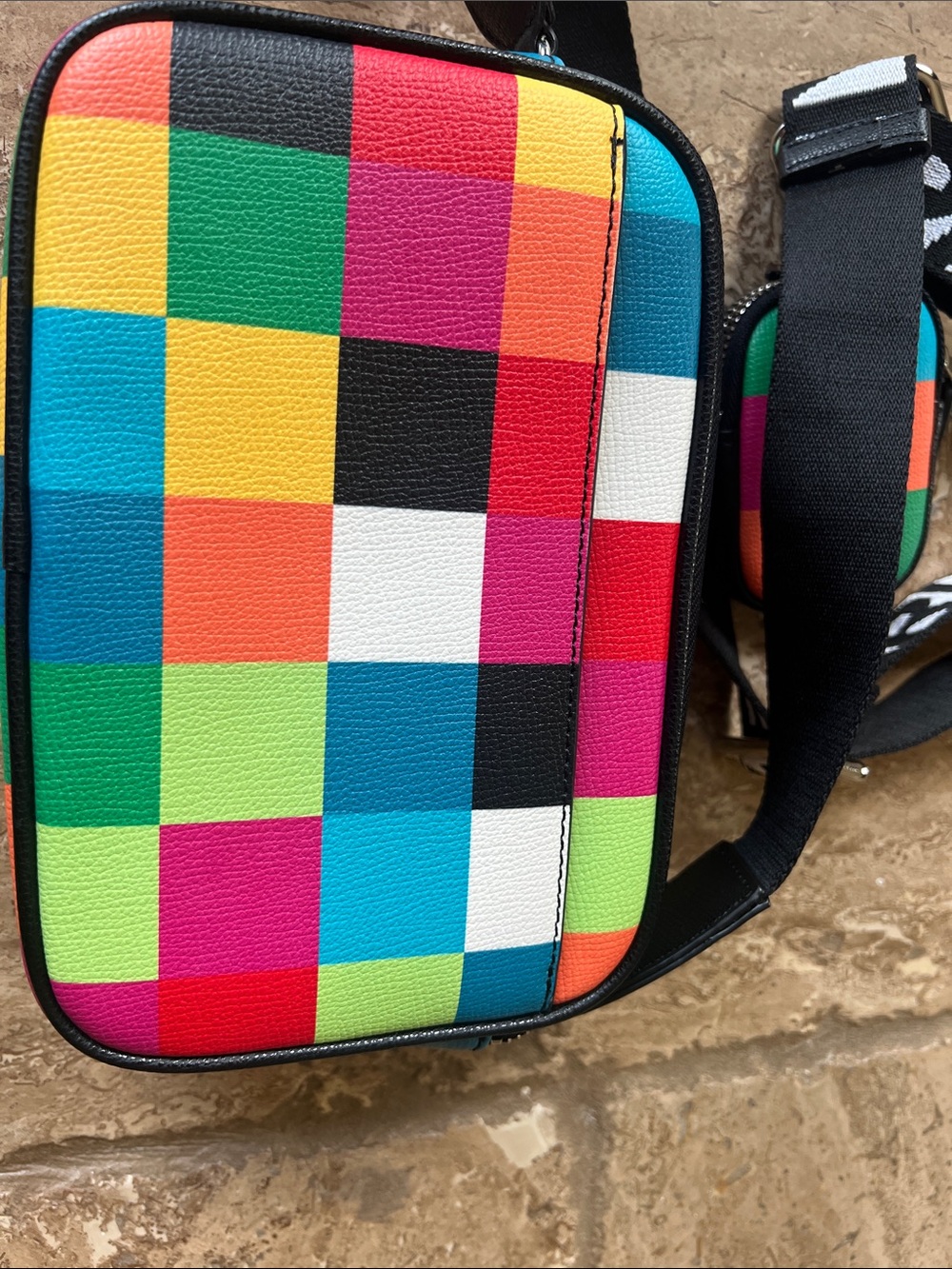 Karl Lagerfeld Rainbow Check Crossbody with Character Appliqués - Picture 3 of 5
